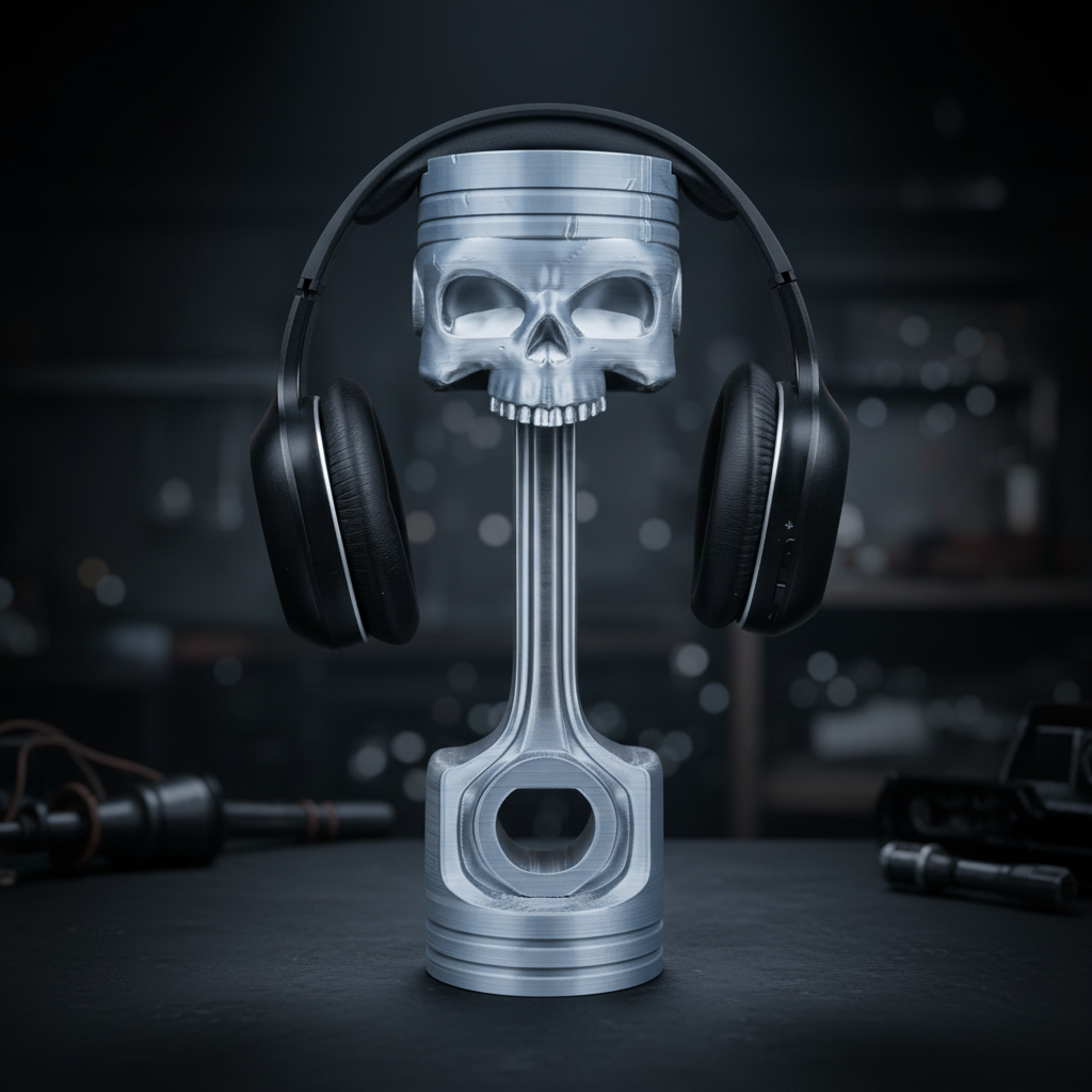 Piston Reaper Headphone Holder 💀🔧 – Death Metal for Your Desk